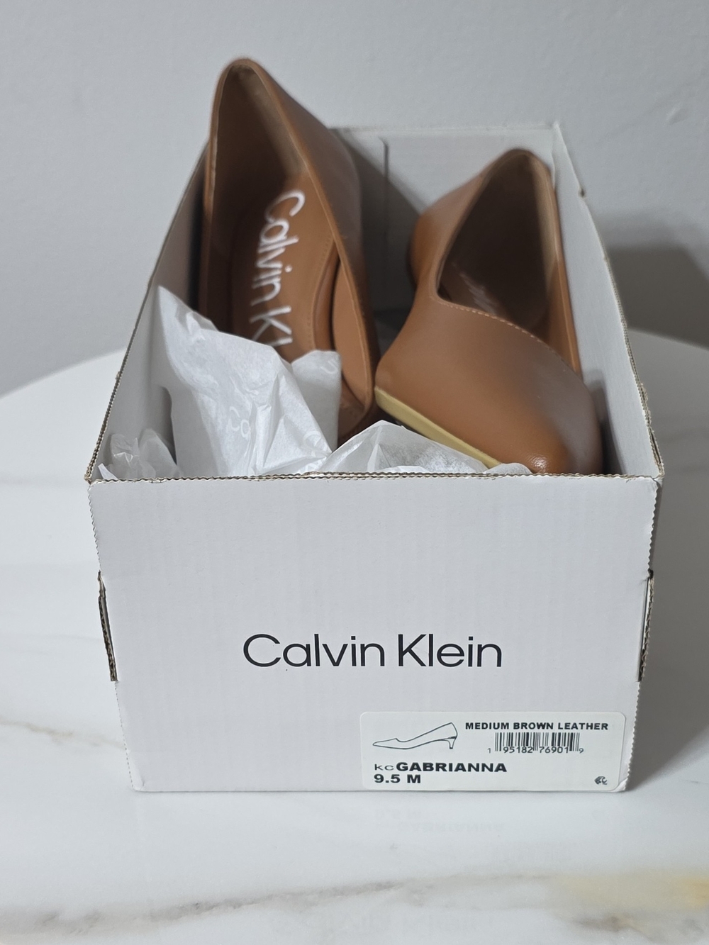 Calvin Klein Tan Leather Pointed Toe Flats